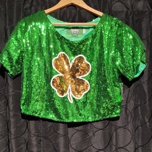 Spencer's Green Sequin Top with Gold Accent